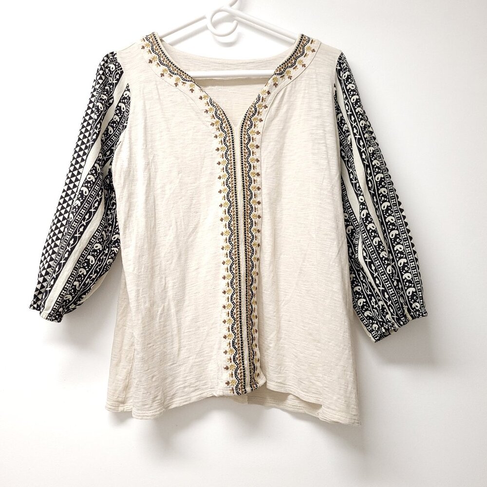 Pure Jill 3/4 Sleeve V Neck Top Size S Multicolor